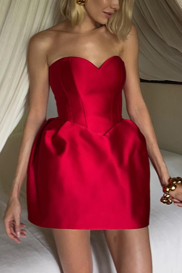 Love in The Air Off Shoulder Sweetheart Neck Bubble Hem Mini Dress-consonak