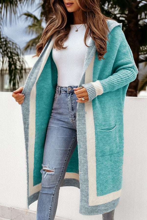 Catch Your Gaze Colorblock Pocket Hooded Long Cardigan-consonak
