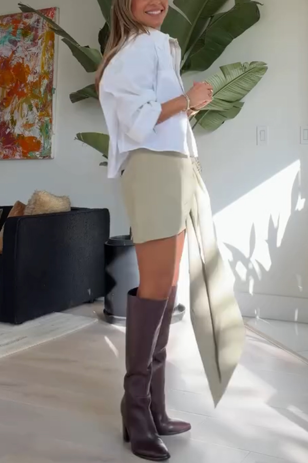 Easy Outfit Idea Mid Rise Ruched Drape Tied Detail Mini Skirt