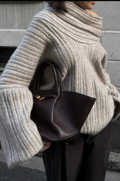 Fashionable Irregular Collar Loose Casual Knitted Sweater-consonak