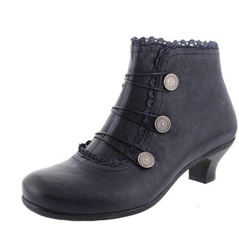 Retro Lace Round Buckle Low Heel Martin Boots-consonak