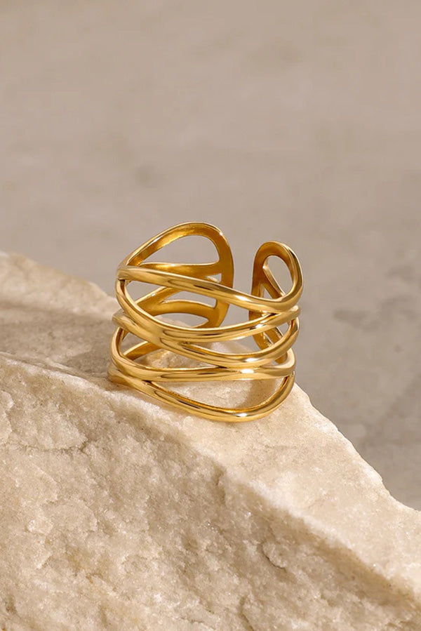 Stylish Wavy Line Stainless Steel Open Ring-consonak