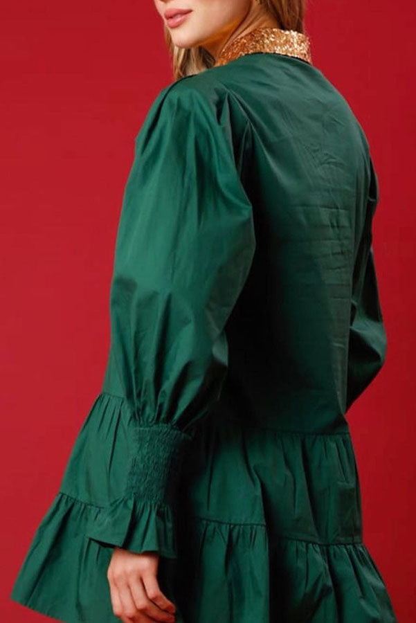 Nutcracker Sequined Button Down Long Sleeve Mini Dress-consonak