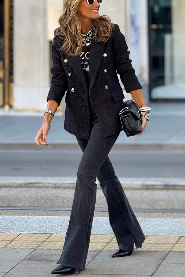 Arlo Tweed Textured Fabric Metal Buckle Pocket Lapel Relaxed Blazer-consonak
