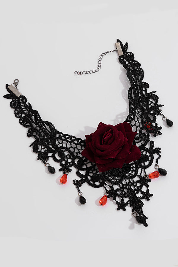 Halloween Vintage Rose Lace Drop Pendant Necklace | Consonak
