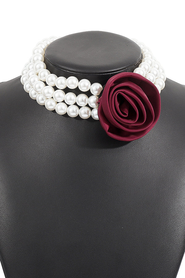 Retro Romantic Hepburn Style Pearl Rose Necklace-consonak