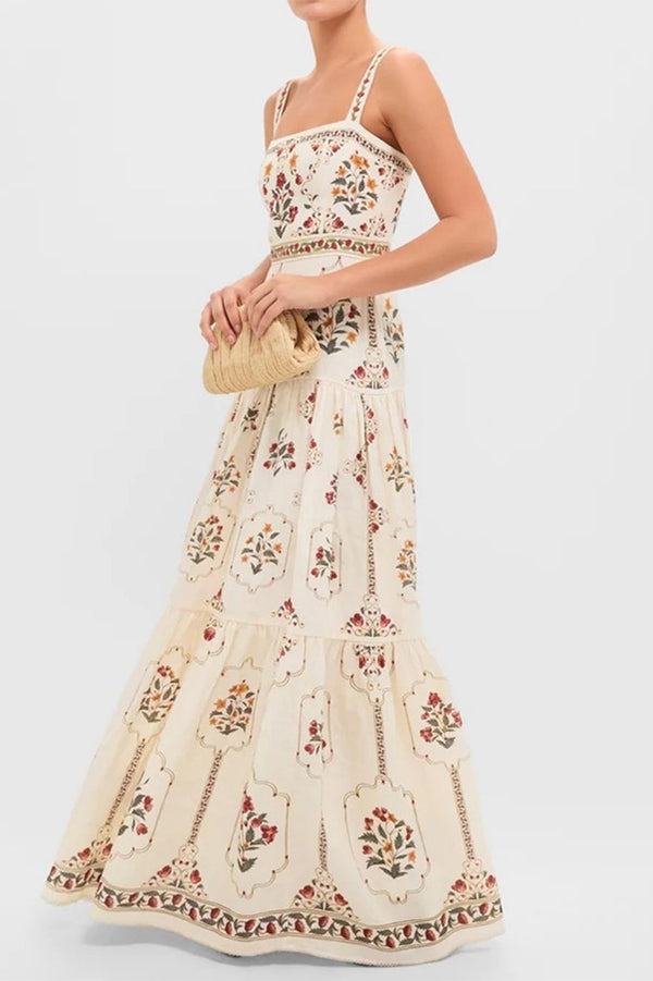 Positano Vintage Floral Cami Maxi Dress-Consonak
