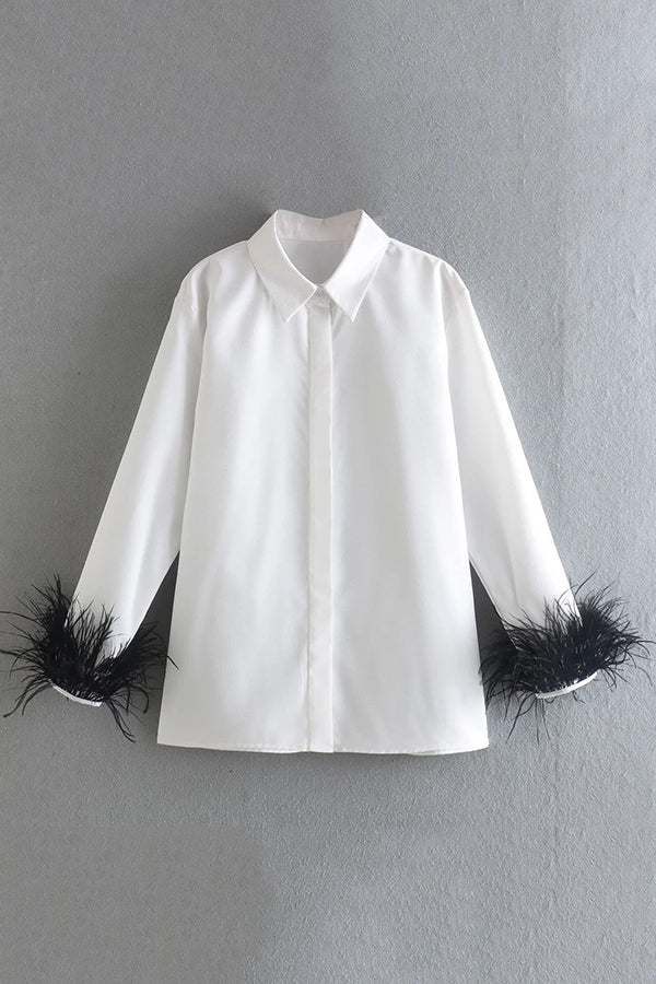 Fashionable Feather Long-sleeved Casual Loose Shirt-consonak