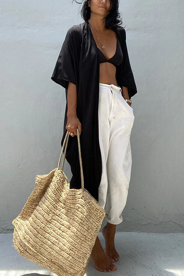 Summertime In Venice Solid Color Kimono Beach Cover-up-consonak