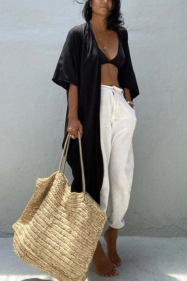 Summertime In Venice Solid Color Kimono Beach Cover-up-consonak