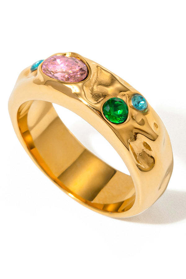 Multicolor Diamond-studded Stainless Steel Ring-consonak