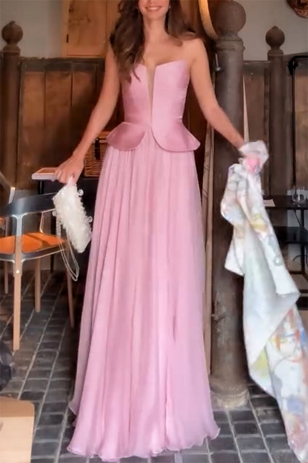 Fantasy Fairy Pleated Corset Chiffon Hem Strapless Maxi Dress-consonak