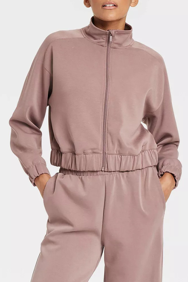 Airy Sleek Full Zip Jacket and High Rise Elastic Waist Pocket Wide Leg Sweatpants Set-consonak