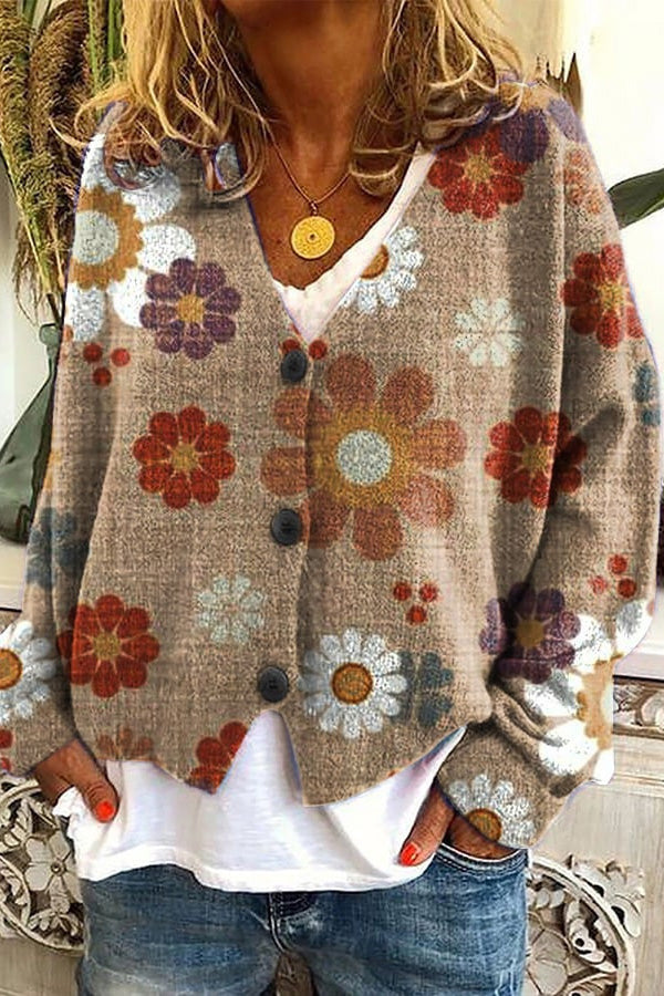 Knitted Long Sleeved Cardigan with Fun Printed Buttons-consonak