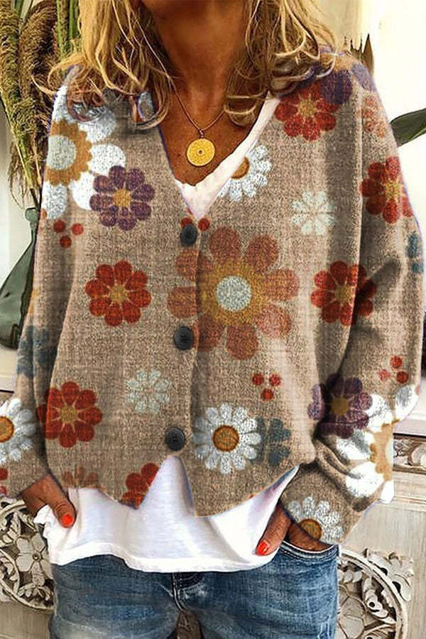 Knitted Long Sleeved Cardigan with Fun Printed Buttons-consonak