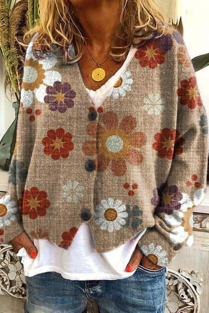 Knitted Long Sleeved Cardigan with Fun Printed Buttons-consonak