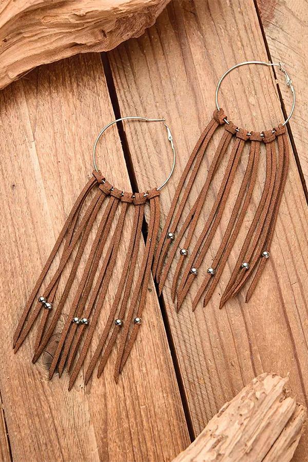 Hand-woven tasseled leather bohemian earrings-consonak