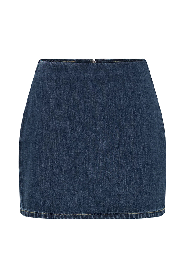Modern Flavor Denim High Rise Back Zipper A-line Stretch Mini Skirt-consonak