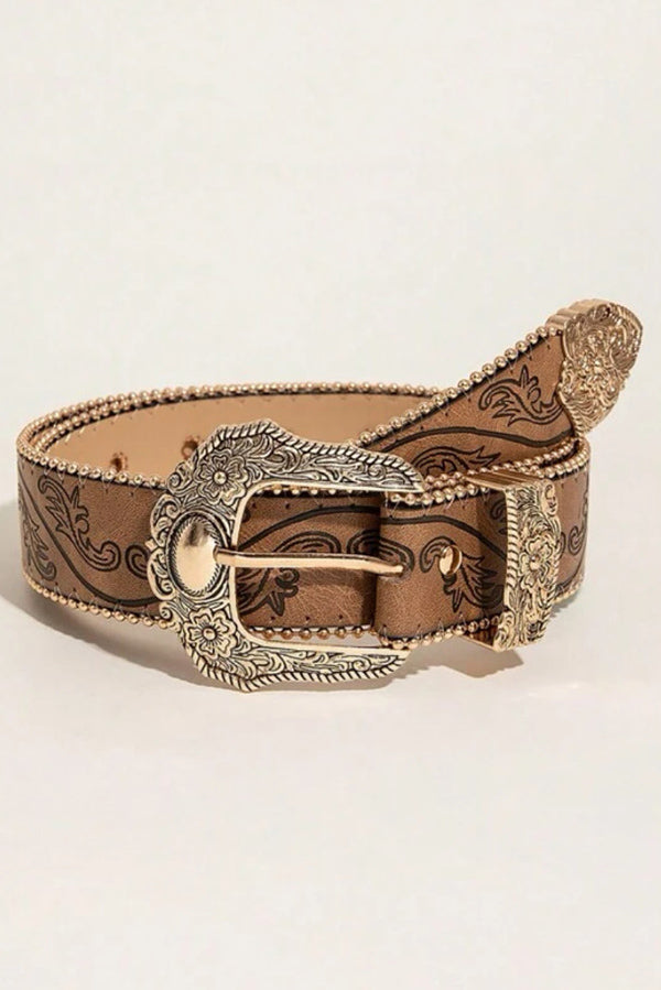 Distressed Embossed Western Vintage Denim Belt-consonak