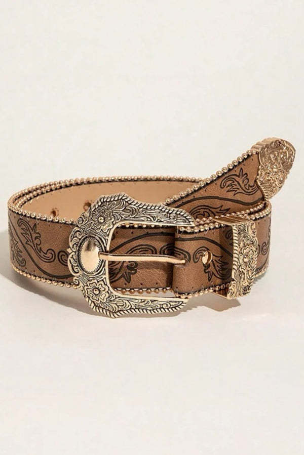 Distressed Embossed Western Vintage Denim Belt-consonak