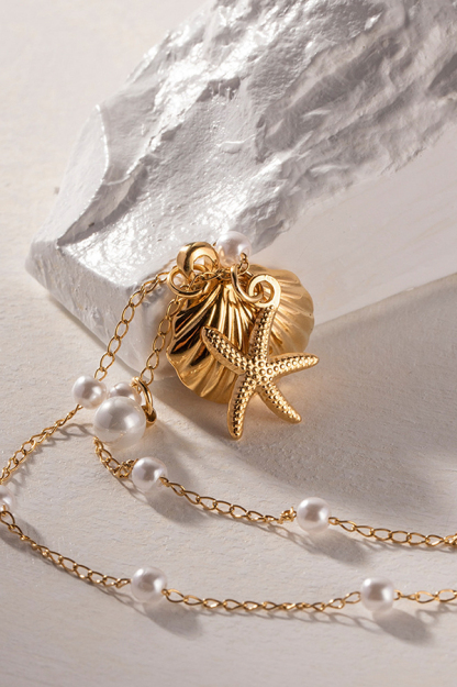 Ocean Series Pearl Accessories Starfish and Conch Shell Necklace-consonak