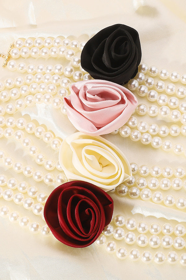 Retro Romantic Hepburn Style Pearl Rose Necklace-consonak