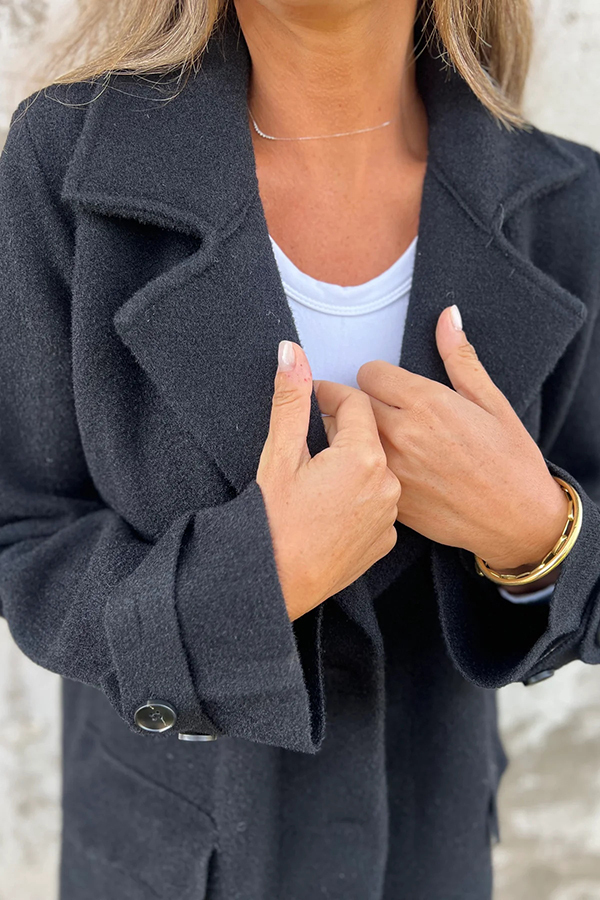 Solid Color Casual Lapel Long Sleeve Loose Woolen Jacket-consonak