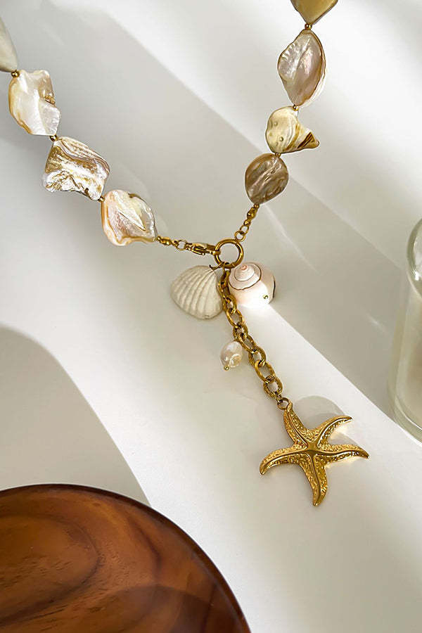 Stylish Pearl Beaded Starfish Pendant Necklace-consonak