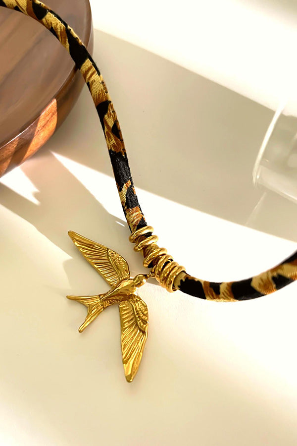 Leopard Print Velvet Rope Design Stainless Steel Necklace | Consonak