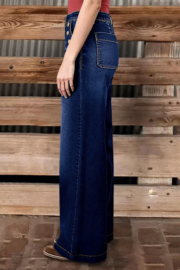 Stylish Casual Pocket Stretch Straight Leg Women's Jeans