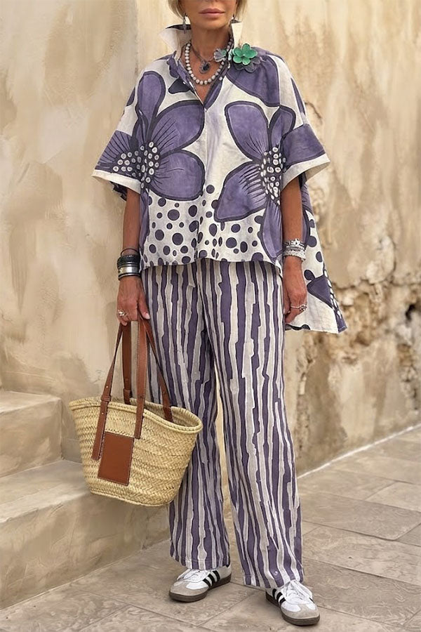 Floral Print Casual Two-Piece Pant Set-Consonak