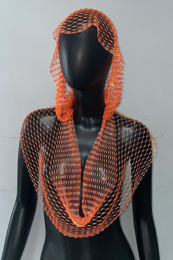 Fashion Fishnet Rhinestone Hooded Vest-consonak