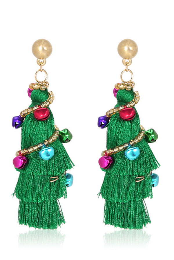 Bohemian Lightweight Christmas Tree Tassel Beaded Earrings-consonak