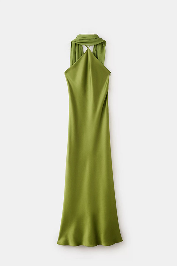 Elegant and Refined Satin Detachable Scarf-style Halter Maxi Dress | Consonak