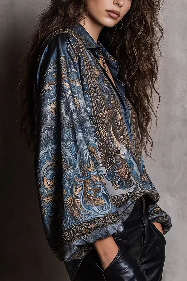 Paisley Jacquard Marble Satin Shirt-Consonak