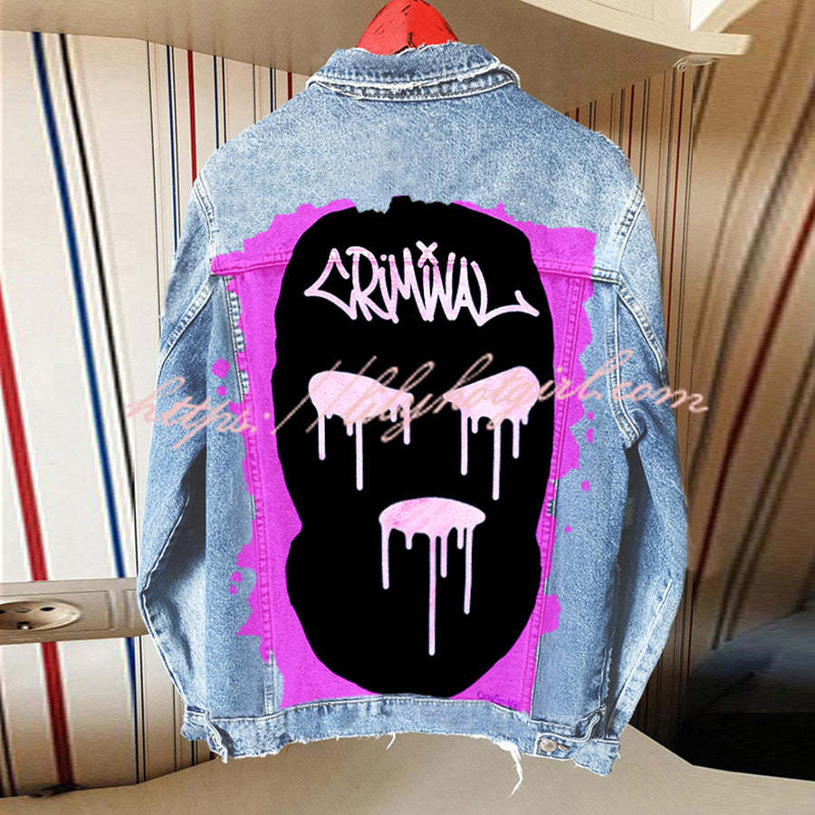 Halloween Print Long Sleeve Denim Jacket-consonak