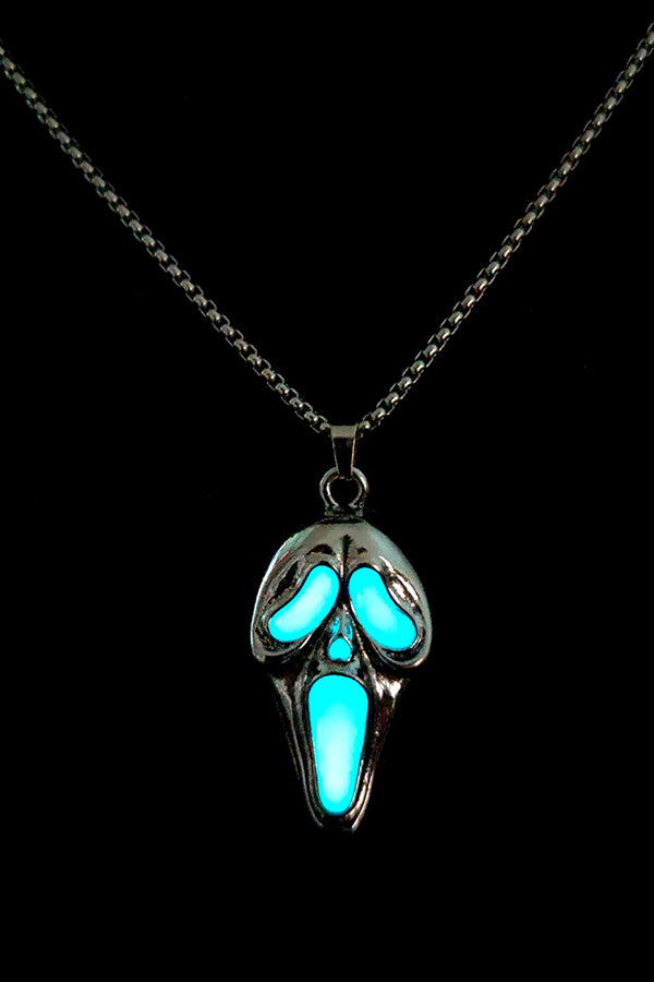 Alloy Glow-in-the-Dark Skull Pendant Necklace-Consonak