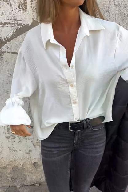 Soft and Flowing Button Up Ruffles Lantern Sleeve Versatile Casual Shirt-consonak