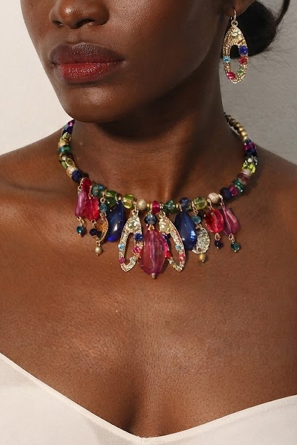 Multicolor Crystal Beaded Necklace-Consonak