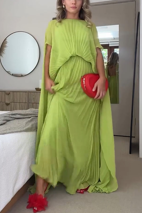 Spring Whispers Chiffon Pleated Wide Sleeve Volume Maxi Dress | Consonak