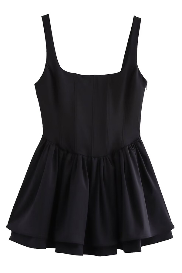 Solid Velvet Square Neck Slim Fit Mini Dress-consonak