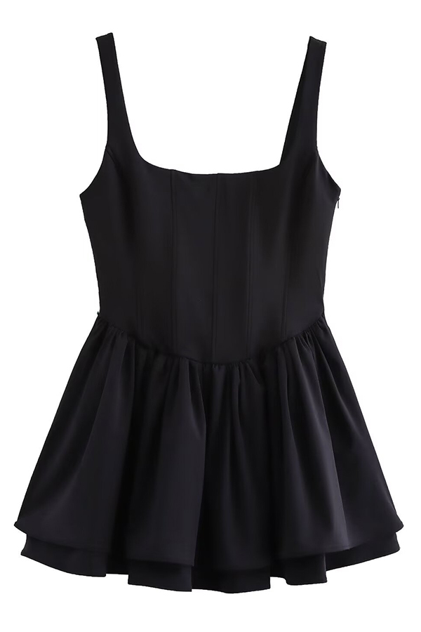 Solid Velvet Square Neck Slim Fit Mini Dress-consonak