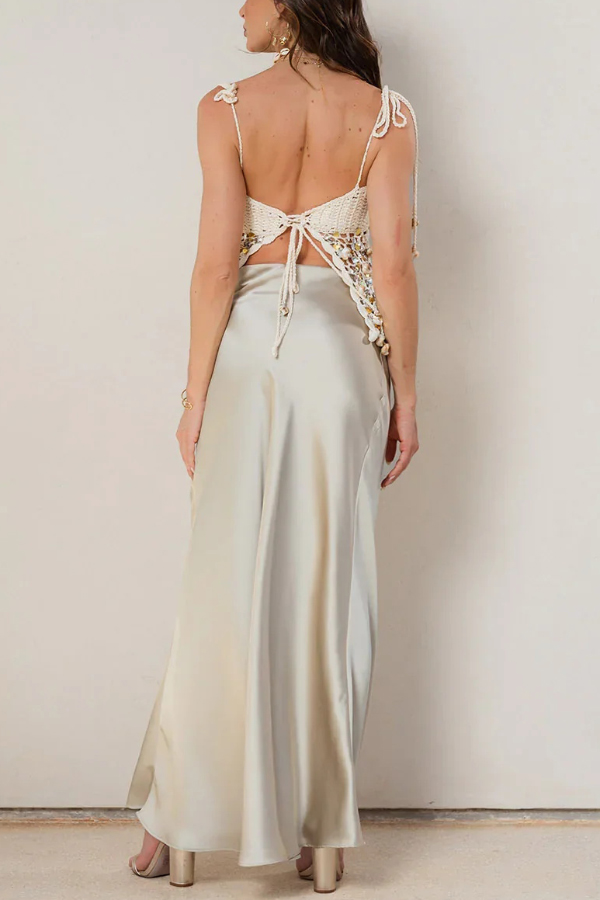 Fashionable Sequined Openwork Vacation Knit Vest-consonak