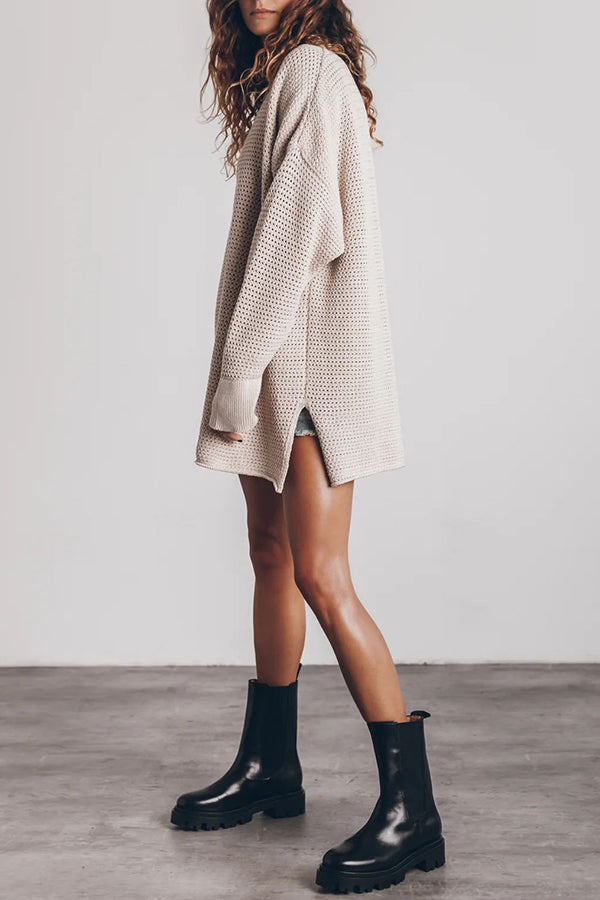 Cup of Cozy Knit Oversized Slit Side Sweater-consonak