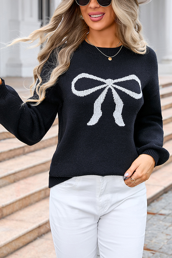 Fashionable Round Neck Long Sleeve Knitted Bow Sweater | Consonak