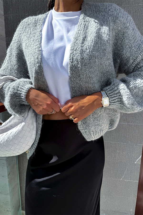 Solid Color Casual Long Sleeve Knitted Cardigan-consonak