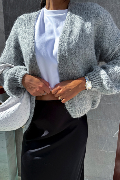 Solid Color Casual Long Sleeve Knitted Cardigan-consonak