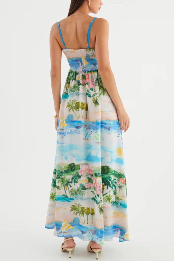 Unique Printed Loose Sleeveless Camisole Casual Vacation Maxi Dress-consonak