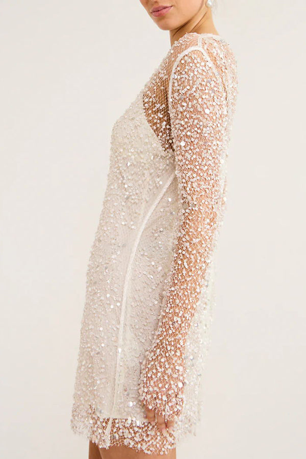 Sparkle and Shine Sequins and Pearls Fabric Mini Dress with Separate Slip | Consonak
