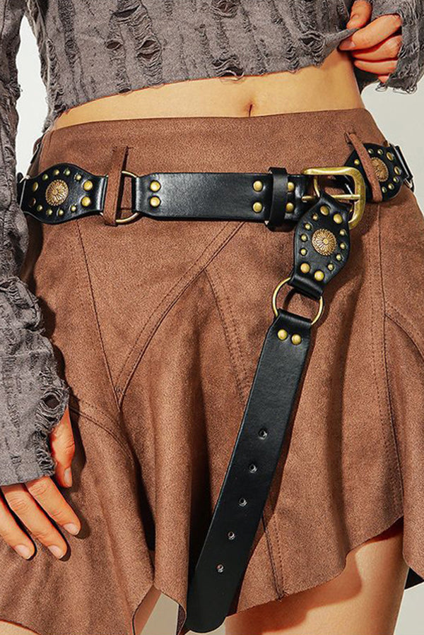Vintage Rivet Metal Buckle Waist Belt-consonak